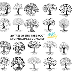 20 Svg Árbol de la vida negro, archivo SVG, raíces hojas, árbol SVG, árbol genealógico SVG, raíces SVG, árbol genealógico, árbol, árbol con raíces, silueta de árbol