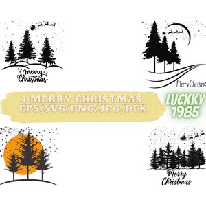 4 Merry Christmas SVG / Christmas Scene With Santa SVG / Cut File / Cricut / Commercial use / Silhouette / DXF file / Christmas decoration