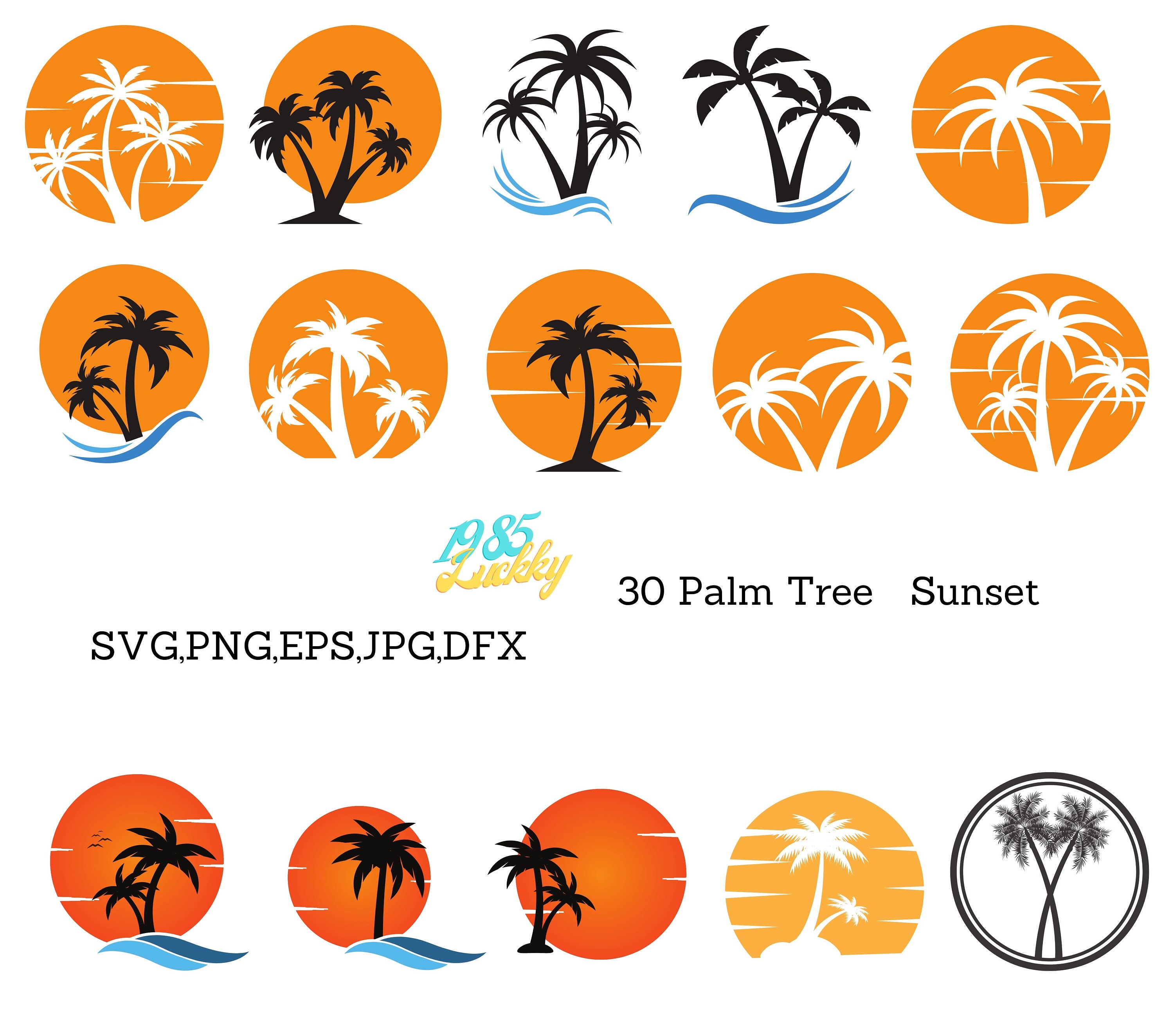30 PALM TREE SVG Palm Sunset Chair Beach Summer Cut File Svg Png Dxf ...