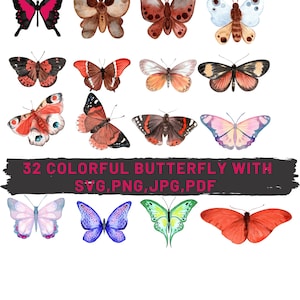 32 BuntSchmetterling SVG, Schmetterling Bundle SVG-Dateien, Schmetterling, Schmetterling-Dateien für Cricut, Schmetterling Clipart, Schmetterlinge zwart, Silhouette