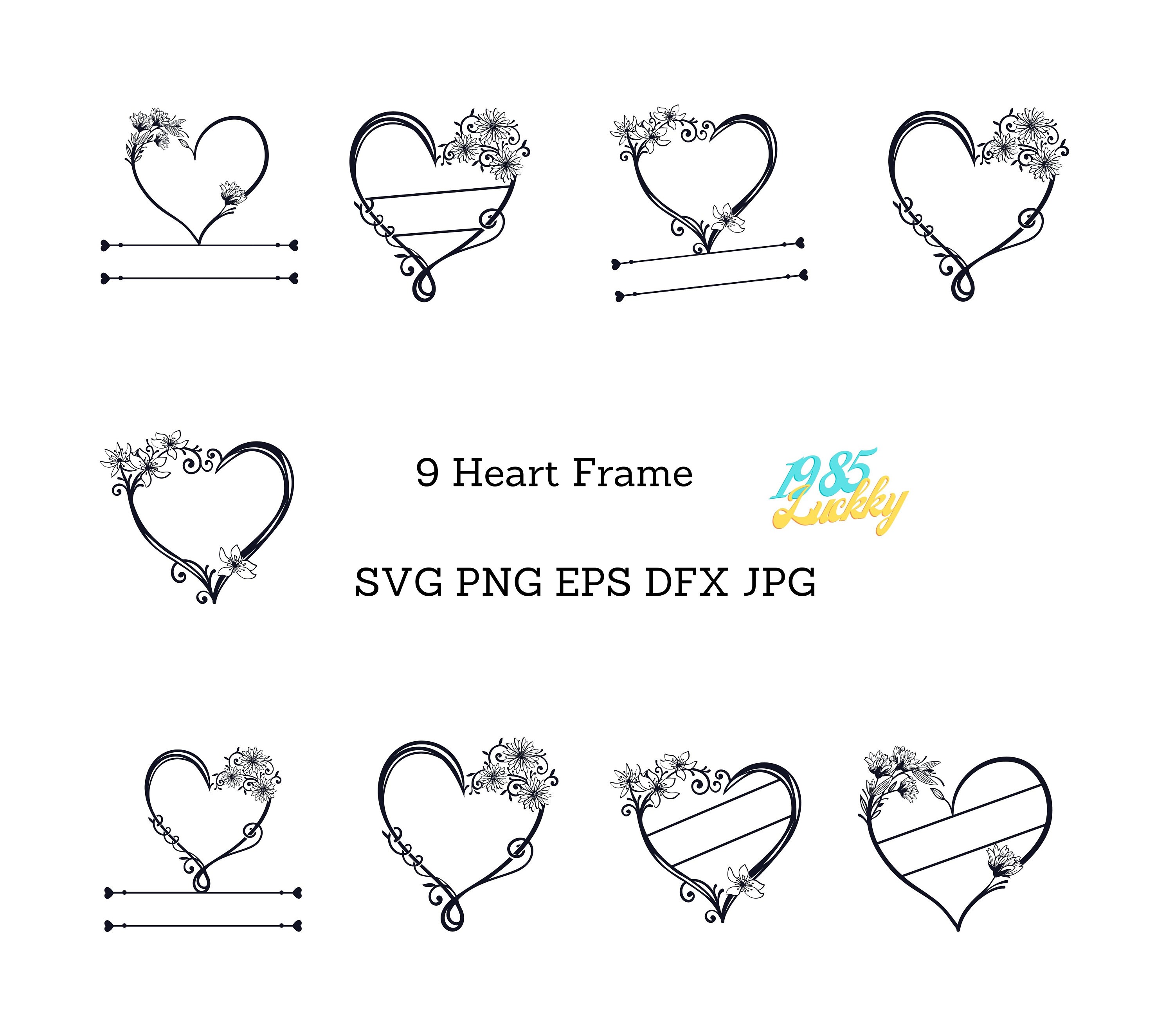 9 Heart Frame SVG Heart Border Svg heart Hand Drawn Heart Split
