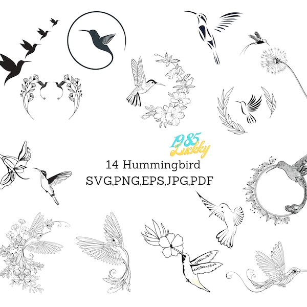 14 Hummingbird svg png Eps eps ,Bird SVG PNG, Hummingbirds Svg, Humming Bird Cut File For Silhouette,Cricut Machines Svg,Png,Eps,wildflower,