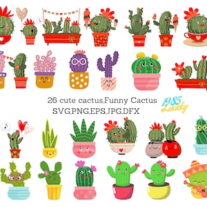 26 cactus lindos, Cactus SVG divertidos, Cactus PNG, Cactus SVBundle, Cactus SVG PNG, Archivos SVG de cactus para Cricut, Paquete SVG de cactus