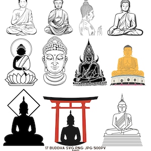 17 Bouddha SVG, PNG, JPG, Bundlebuddhism, Bouddha, Bouddha thaï, religion, clipart, vecteur, silhouette, téléchargement immédiat