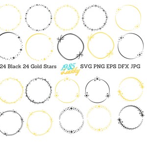 24 Black 24 Gold  Stars SVG ,Circle star, Star SVG, Star PNG, Jpg- Sparkle Star Clipart - Stars Cut File  - Cricut - Silhouette Cut ,star