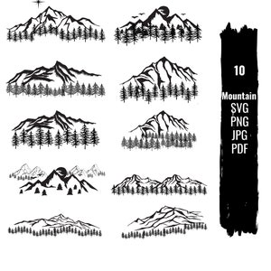 10 Mountain Png,Svg,PDFClipart, Camping Logo svg, Camping svg, Adventure svg, Mountain clipart svg, Mountain cricut, Forest svg, Nature Logo