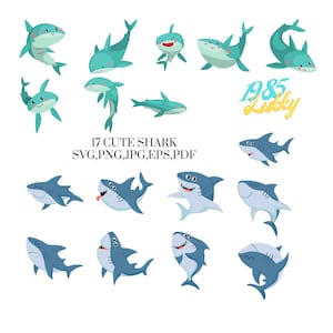 17 Cute Shark SVG, Shark Bundle SVG, Shark Week SVG bundle, Shark Silhouettes svg, shark head, Shark Silhouette Color, shark commercial use