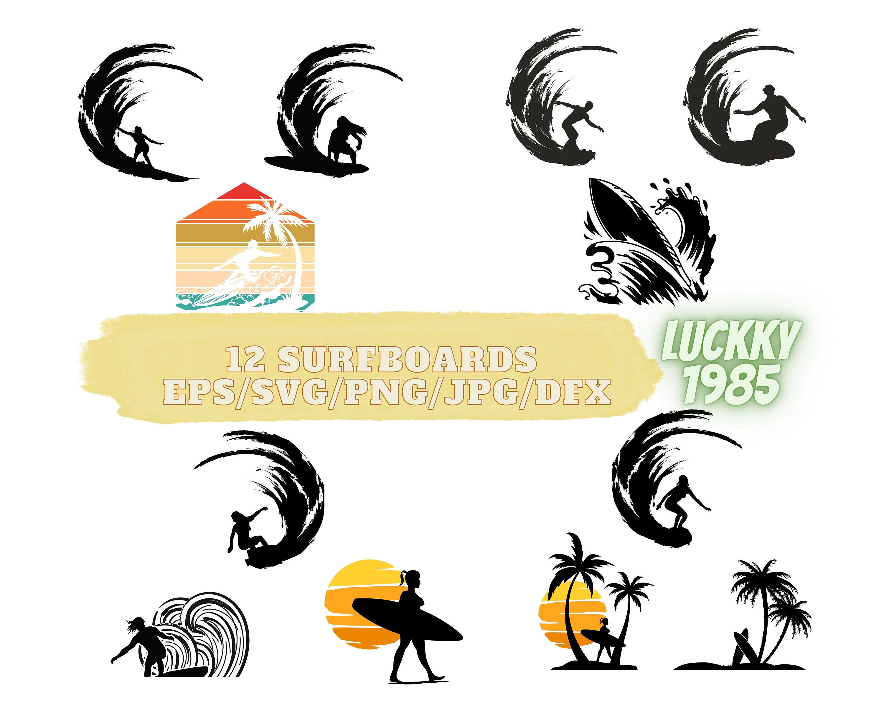 Surfing svg cut file, instant download beach surf clipart, summer surfer  design, surfboard printable vector silhouette - So Fontsy