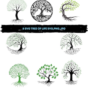 8 Svg Tree of Life SVG File,roots leaves,tree svg, family tree svg,roots svg, family tree, tattoo tree,tree with roots, tree silhouette
