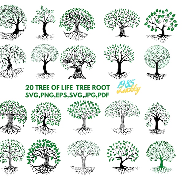 20 Svg Tree of Life Green ,SVG File, roots leaves,tree svg, family tree svg,roots svg, family tree, tree,tree with roots, tree silhouette