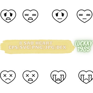 8 Corazón triste SVG, Bebé Benito, Clipart Sublimación, silueta, corazón llorando, dolor,