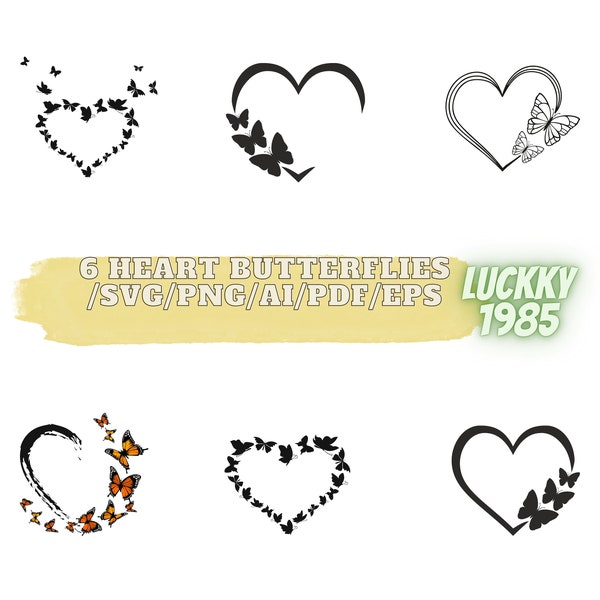 6 Heart Butterflies SVG, Butterfly Heart SVG,Butterflies SVG,Butterfly svg,svg, Heart Bundle svg, Heart and Butterflies,Cut Files For Cricut