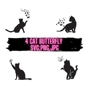 Katze SVG-Dateien für Silhouette Cameo & Cricut.Floral Tier,Floral Katze Silhouette SVG, Katze mit Schmetterling