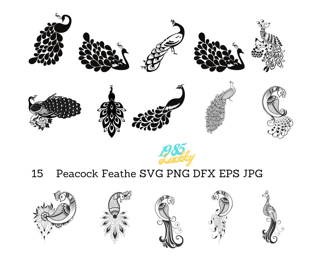15 Peacock Svg, Peacock Feather Svg, Bird Svg, Peacock Clipart, Peacock