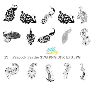 15 Peacock Svg, Peacock Feather Svg, Bird Svg, Peacock Clipart, Peacock Files For Cricut Peacock Cut Files, Svg, Dxf, Png, Eps, Jpg,