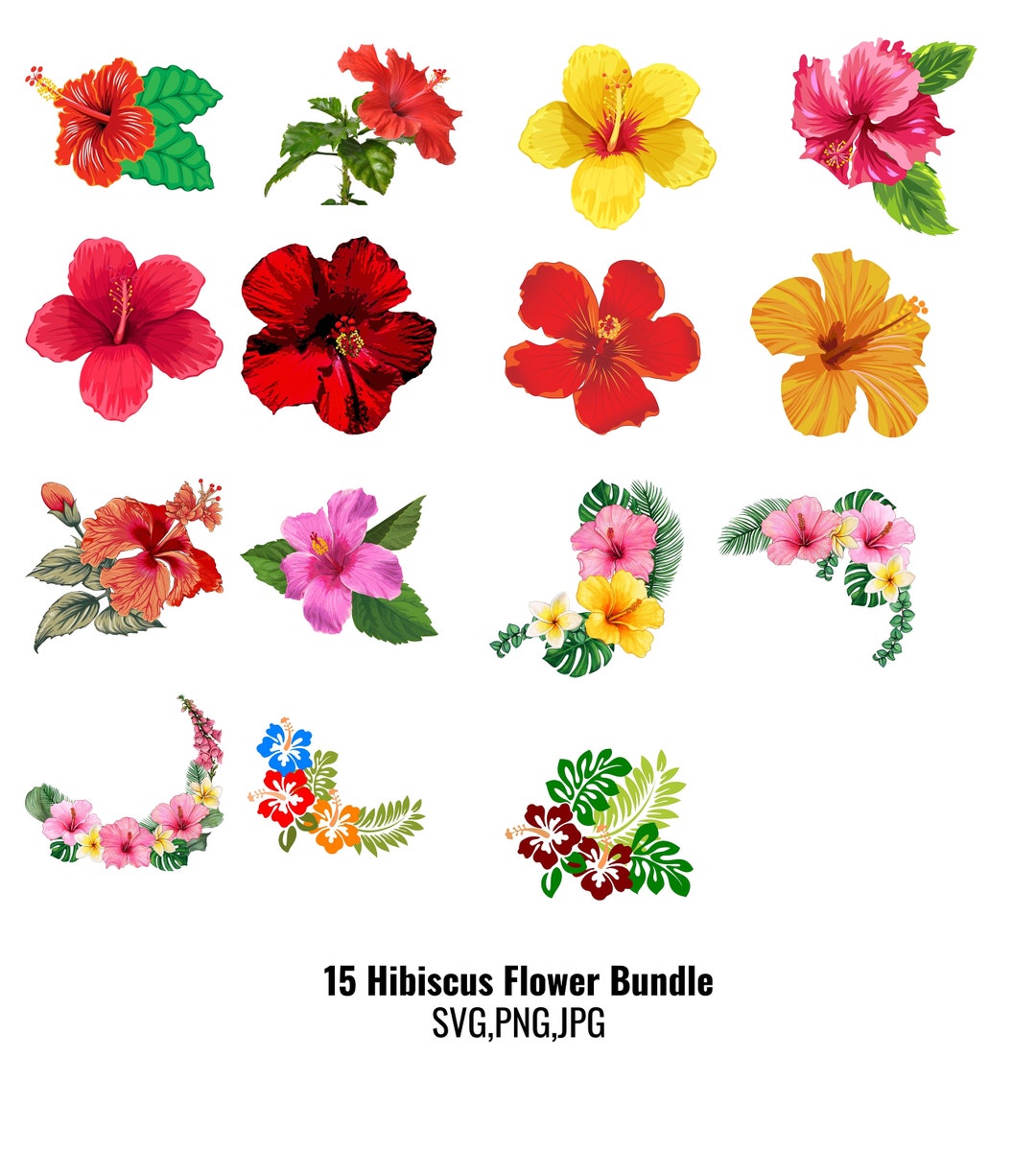 15 Hibiscus Flower Bundle SVG,PNG,JPG Cut File, Hawaiian Flower