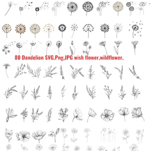 80 Wildflower Svg Bundle, Floral Svg Bundle, Wildflowers svg, Floral svg, Wild flower svg, flower sketch svg, flower svg