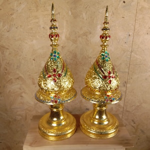 Holz mit Sockel, goldener Fleck, mit Blattgold, Dekoration Glasmalerei, handgemacht und gemalt, thailändisches königliches Wohndekor, 25 * 9 * 7