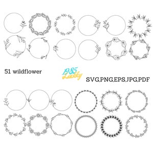Paquete de 51 flores silvestres svg / flores svg png dibujadas a mano / flores silvestres svg / ramo minimalista svg / botánico svg / plantas de campo svg