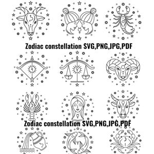 Dierenriem sterrenbeeld svg bundel, sterrenbeeld gesneden bestand voor cricut, hemelse svg, astrologie ontwerp voor shirt, horoscoop, dierenriem clip art png