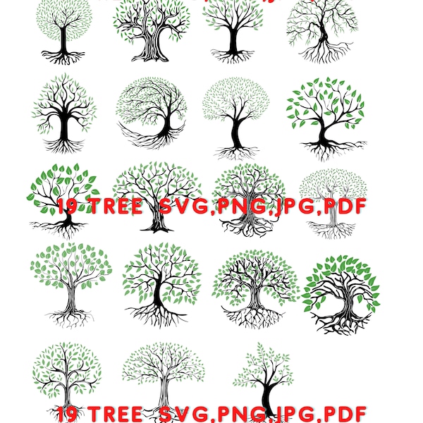 19 Tree Silhouette Svg / Clipart Svg / Family Tree Svg / Tree Svg / Cut Files / Cricut Silhouette / Clipart / Silhouette / Vector