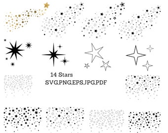 14 Stars SVG ,EPs star, Star SVG, Star PNG, Jpg- Sparkle Star Clipart - Stars Cut File - Digital Download - Cricut - Silhouette Cut File