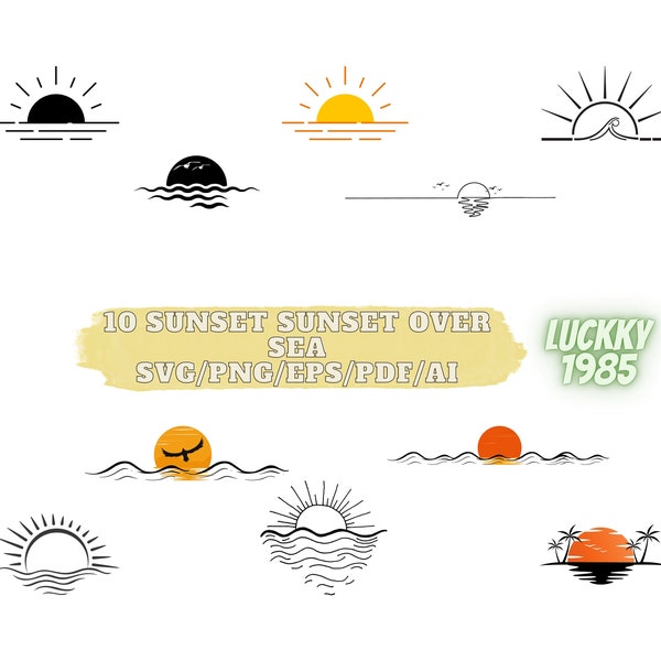 10 Sunset, Sunset Over sea, Scene Cut File | Sunset Scene SVG, Ocean Scene Clipart, Tropical Summer Design | svg, eps, a,file png,beach svg