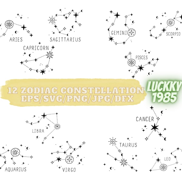 12 Zodiac constellation svg bundle, Zodiac sign cut file for cricut,Celestial svg, astrology design for shirt,horoscope, zodiac clip art png