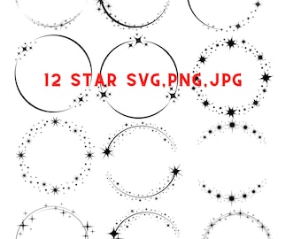 12 Stars SVG ,Circle star, Star SVG, Star PNG, Jpg- Sparkle Star Clipart - Stars Cut File - Digital Download - Cricut - Silhouette Cut File