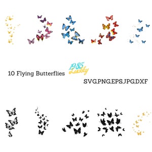 10 fliegende Schmetterlinge SVG - Schmetterling Karte - Schmetterling Schnitt Datei - Digital Download - Cricut - Silhouette Cut File,EPS,DFX,Svg,Png,Jpg