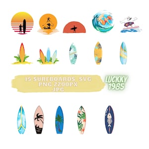 15 SVG,PNGSURFBOARDS SVG, Surfer, Surf board silhouette, Summer, Beach, Surfing, Sport, Svg files for cricut and , Paper cut template