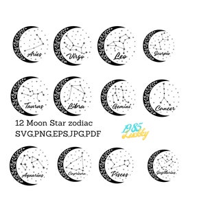 12 Luna Estrella del zodíaco Estrella del zodíaco constelación svg png/ zodíaco svg/ horóscopo svg/ archivos de corte cricut svg/ constelación de estrellas / signo estelar