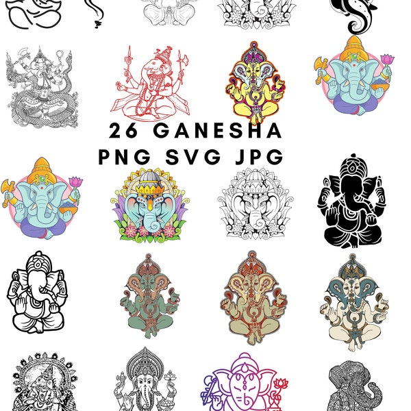 26 Ganesha,Digital SVG PNG JPG hinduism, religion symbol, hindu, ganesha mask, clipart, silhouette, vector, instant download