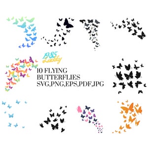 10 papillons volants SVG - Silhouette de papillon - fichier de coupe papillon - téléchargement numérique - Cricut - fichier de coupe Silhouette
