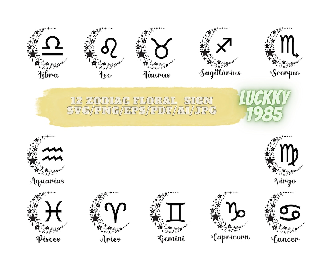 12 Flower Zodiac Zodiac Sign Svg,floral Zodiac Sign Svg, Astrology Svg