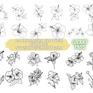 24 Hibiscus Flower Bundle Svg, Hibiscus Decal Hibiscus Stencil Floral Svg,Tropical Beach Summer Svg, Flower,Hibiscus SVG |Hawaiian Flowers