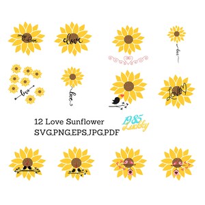 12 file SVG di girasole d'amore per Cricut, girasoli SVG, girasole uccello SVG, amore SVG, ispirazione SVG