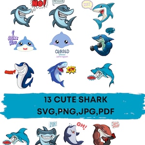 13 Cute Shark SVG, Shark Bundle SVG, Shark Week SVG bundle, Shark Silhouettes svg, shark head, Shark Silhouette Color, shark clipart svg