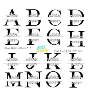 Letras divididas florales A-Z SVG Carta dividida floral svg Monograma floral svg Alfabeto Flor Monograma svg Boda floral svg Monograma dividido SVG