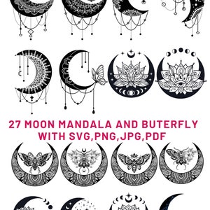 27MoonMandala buterfly,27 Moon Mandala ,Moon Svg, Mandala Svg, Boho Svg, Svg Laser Wood, Svg Laser Mandala File,