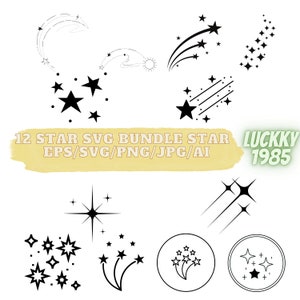 12 sterren Svg bundel ster Png ster svg pdf ai sterren silhouet nachtelijke hemel Svg Galaxy Svg Vector Sparkles Svg-bestanden voor Cricut Star illustraties,