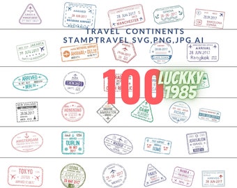 100 Travel  continents stampTravel SVG,PNG,JPGStamp Svg Bundle, Passport Stamp, Postmark svg,Stamp clipart, Passport clipart, Stamps Tourism