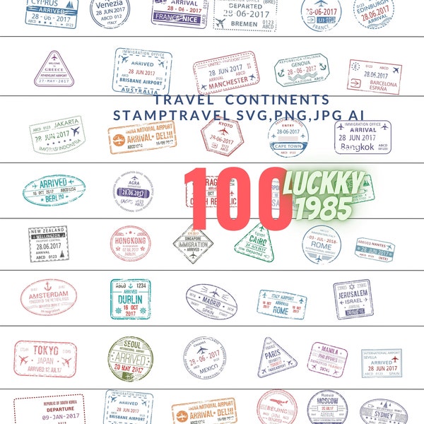 100 Travel  continents stampTravel SVG,PNG,JPGStamp Svg Bundle, Passport Stamp, Postmark svg,Stamp clipart, Passport clipart, Stamps Tourism