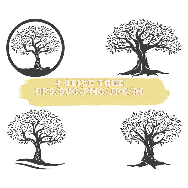 4 Olive Tree Vector SVG Cut File | Pattern Panel | Tree of Life Svg | Family Tree svg ,Cricut Cut File ,SVG,PNG,eps,dfx