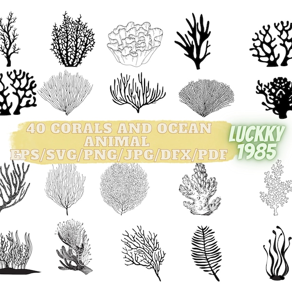 40 CORALS and ocean  animal SVG, Ocean, Plants, Marine Nature, Sea, Corals bundle, Paper cut template, Svg files for cricut and silhouette