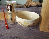 Japanese Tea Set -Chrysanthemum Bowl, Chasen (Bamboo Whisk) and vintage Lacquered Chashaku (Bamboo Tea Scoop) with original Kiriwood Box.