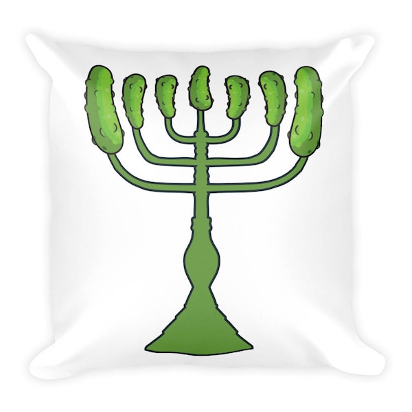 Pickle Menorah Throw Pillow, Funny Hanukkah Pillow, Jewish Holiday Square Pillow