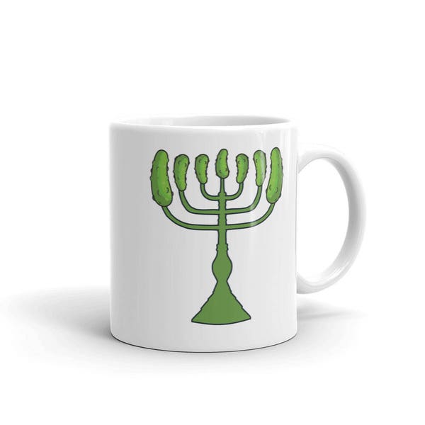 Pickle Menorah Coffee Mug, Funny Hanukkah Tea Cup, Jewish Holiday Mug