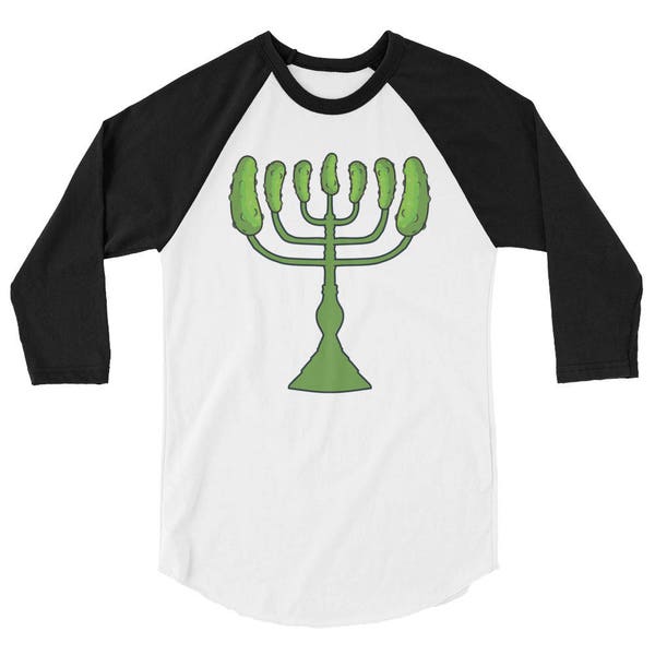 Pickle Menorah Shirt, Funny Hanukkah TShirt, Jewish Holiday 3/4 sleeve raglan shirt