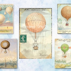 Vintage Hot Air Balloon Ephemera: Junk Journal DigiKit (JPG, Instant Download)